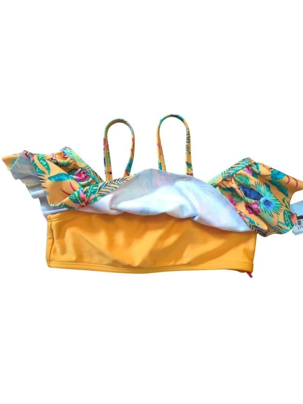 Girls XS 4/5 Floral Ruffle Bikini Set Yellow Tropical Two-Piece Swimsuit NWT.